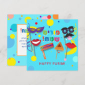 Happy Purim Festival Hamantaschen & Rashan Hebrew Feestdagenkaart (Voorkant / Achterkant)