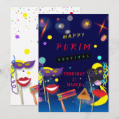 Happy Purim Festival Masquerade Kinder Partij Feestdagenkaart (Voorkant / Achterkant)