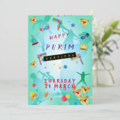 Happy Purim Festival Masquerade Kinder Partij Feestdagenkaart (Staand voorkant)