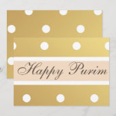 Happy Purim Flat Wenskaart Gold Polka Dots Feestdagenkaart (Voorkant / Achterkant)