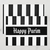 Happy Purim Flat Wenskaart Stripe Black White Feestdagenkaart (Voorkant / Achterkant)