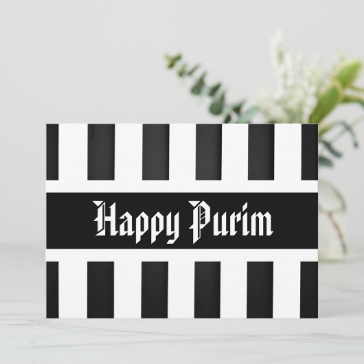 Happy Purim Flat Wenskaart Stripe Black White Feestdagenkaart (Staand voorkant)