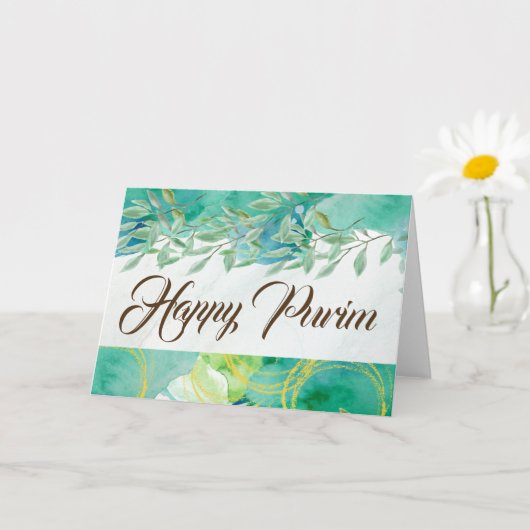 Happy Purim Folded Wenskaart Waterverf Green Kaart (Kleine Plant)