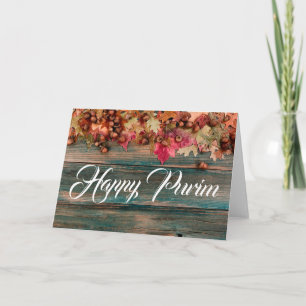 Happy Purim Folded Wenskaart Wooden Floral Kaart