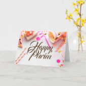 Happy Purim Folted Wenskaart Pink Pastel Party Kaart (Gele Bloem)
