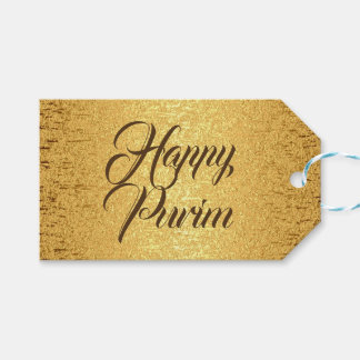 Happy Purim Gift Label Gold Brown Folie Cadeaulabel