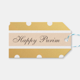 Happy Purim Gift Label Gold Polka Dots Cadeaulabel
