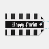 Happy Purim Gift Label Stripe Black White Cadeaulabel (Voorkant (Horizontaal))