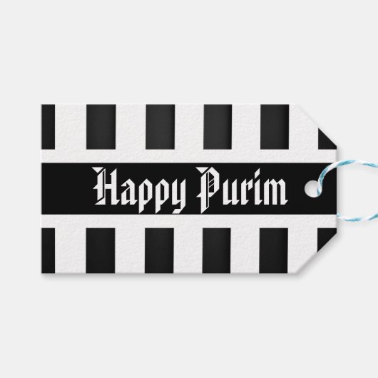 Happy Purim Gift Label Stripe Black White Cadeaulabel (Voorkant (Horizontaal))