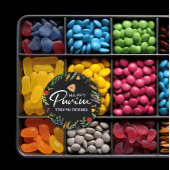 Happy Purim Hebreeuwse naam Bloemenlabel op zwart Ronde Sticker