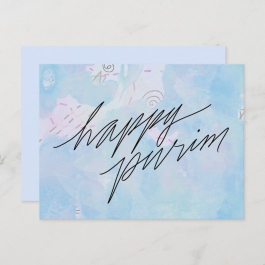 happy purim in cloud blue briefkaart (Voorkant / Achterkant)