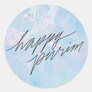 happy purim in cloud blue ronde sticker