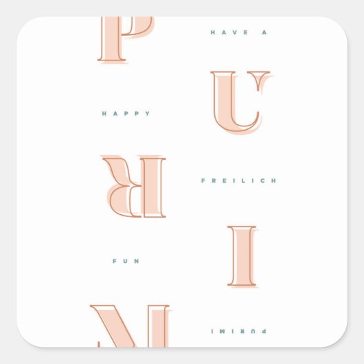 Happy Purim in Neutrals Mishloach Manot Vierkante Sticker (Voorkant)