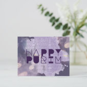 HAPPY PURIM in Paars met Esther Story Briefkaart (Staand voorkant)