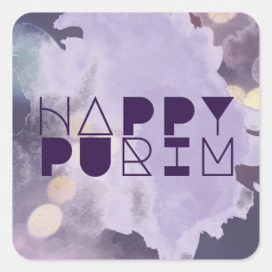 HAPPY PURIM in Paars Vierkante Sticker