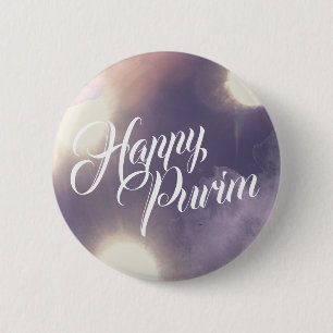 Happy Purim in Sparkle en Paars Ronde Button 5,7 Cm