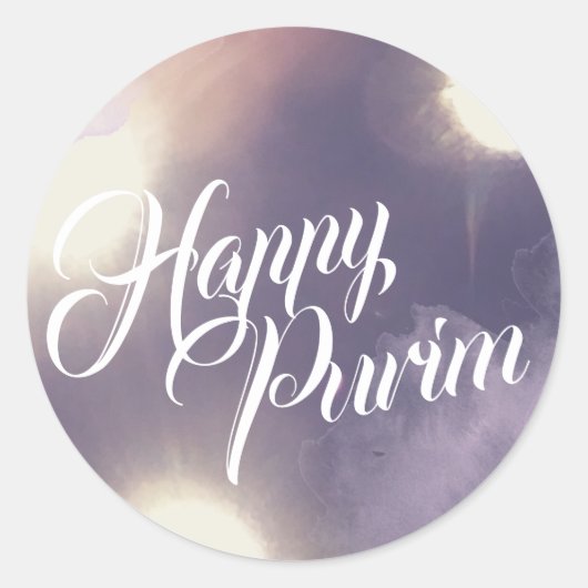 Happy Purim in Sparkle en Paars Ronde Sticker (Voorkant)