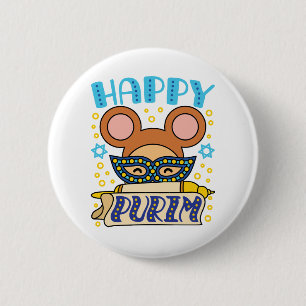 Happy Purim Joods vakantiemasker Ronde Button 5,7 Cm