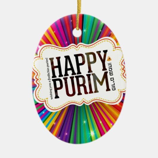happy purim keramisch ornament (Voorkant)