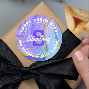Happy Purim Kosher Info Monogram Agate Gold Ronde Sticker