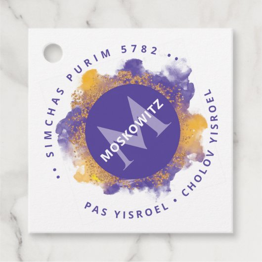 Happy Purim - Kosher Info Monogram Classic Round Bedankjes Labels (Voorkant)