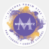 Happy Purim - Kosher Info Monogram Ronde Sticker (Voorkant)