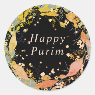 Happy Purim leaf floral wreate Jewish sticker