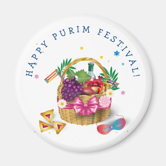 Happy Purim-mandjes, decoratie, Ornamenten Magneet (Voorkant)