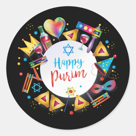 Happy Purim-mandjes, decoratie, Ornamenten Ronde Sticker (Voorkant)