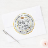 Happy Purim Marble & Gold Script Classic LARGE Ronde Sticker (Envelop)