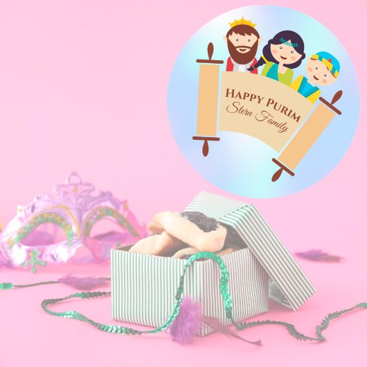Happy Purim Megillah Kinder Custom Ronde Sticker
