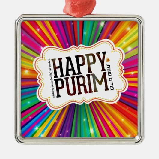 happy purim metalen ornament (Voorkant)