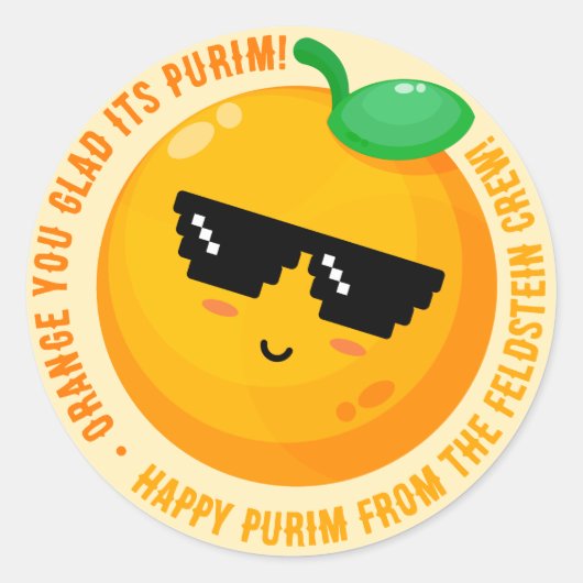 Happy Purim Oranje voor Glad Round Sticker (Voorkant)