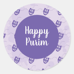Happy Purim - Paarse blije grappige maskerpatroon Ronde Sticker