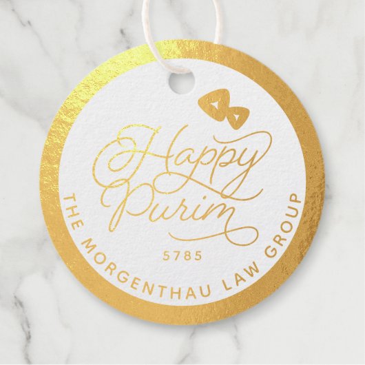 Happy Purim REAL Gold Foil script Bedankjes Labels (Voorkant)