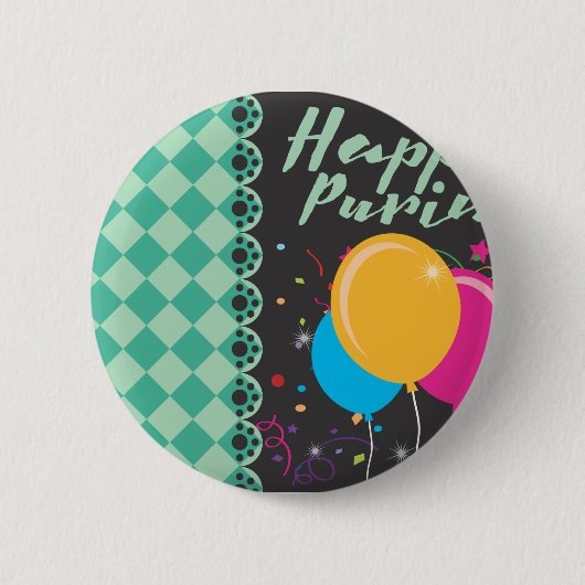 happy purim ronde button 5,7 cm (Voorkant)