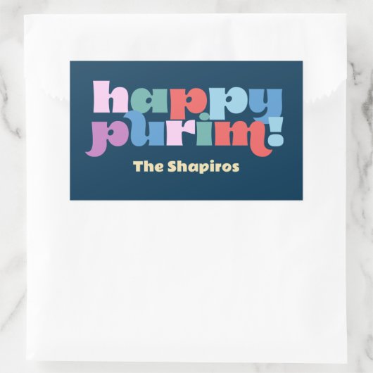 Happy Purim Sameach label voor mishloach manot (Tas)