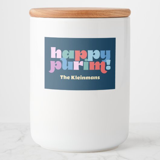 Happy Purim sameach label voor mishloach manot Voedselcontainer Etiket (Voorkant)