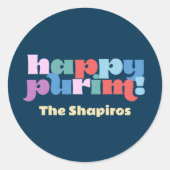 Happy Purim sameach labels voor mishloach manot (Voorkant)