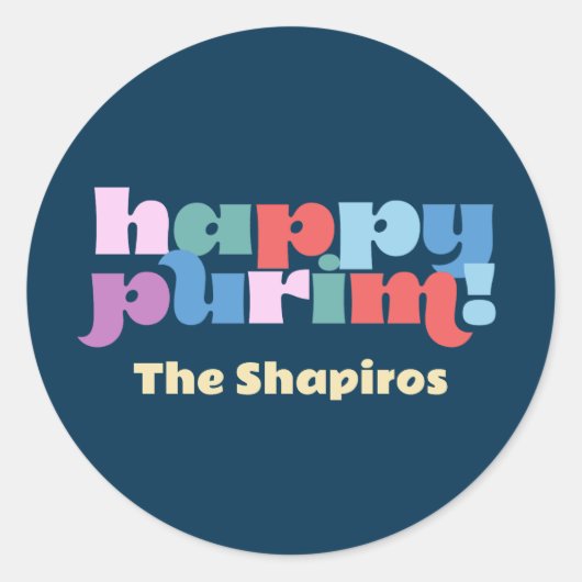 Happy Purim sameach labels voor mishloach manot (Voorkant)