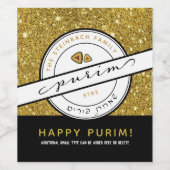 HAPPY PURIM Script Personalized Gold Glitter Wijn Etiket (Enkel label)