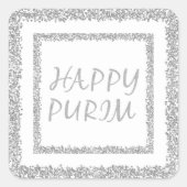 Happy Purim Silver Glitter Mishloach Manot Vierkante Sticker (Voorkant)