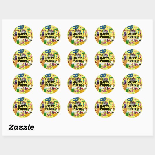 Happy Purim-stickers Ronde Sticker
