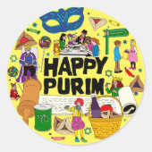 Happy Purim-stickers Ronde Sticker (Voorkant)