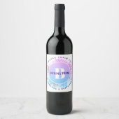 Happy Purim Waterverf Glitter Blue Monogram Wijn Etiket (Voorkant)