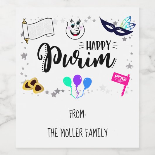 Happy Purim Wijn Etiket (Enkel label)