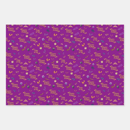 Happy Purim Wrapping Paper Flat Sheet Set van 3 (Voorkant 3)