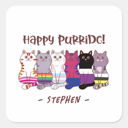 Happy Purride – LGBTQ Pride Katten Vierkante Sticker (Voorkant)