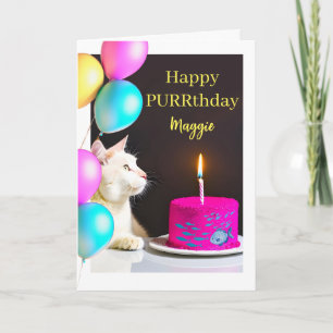 Happy Purrthday voor Cat Voeg een naam toe Kaart