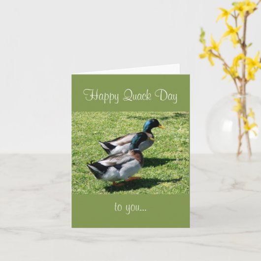 Happy Quack Day Folded Wenskaart Kaart (Gele Bloem)